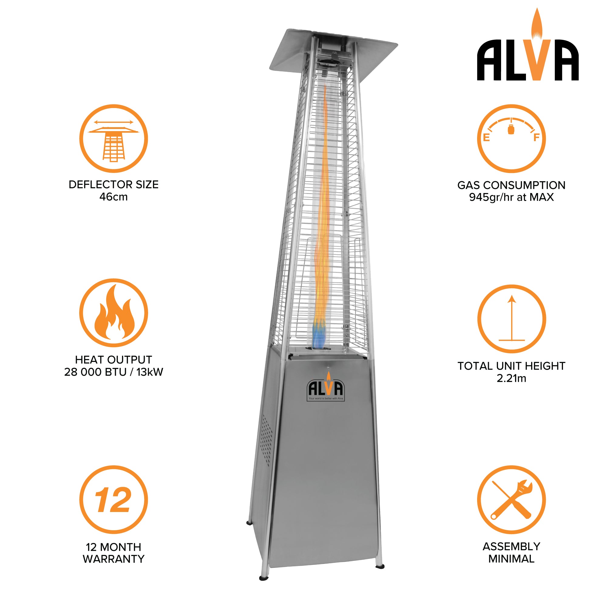 Gas Patio Heater - Designer Quartz-Glass Style
